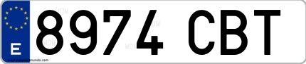 Ejemplo de matrícula española 8974 CBT