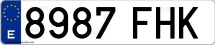 Ejemplo de matrícula española 8987 FHK