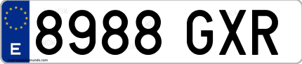 Ejemplo de matrícula de coche ordinaria 8988 GXR