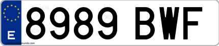 Ejemplo de matrícula de coche ordinaria 8989 BWF