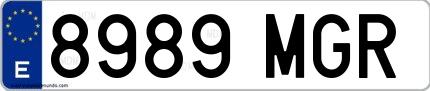 Ejemplo de matrícula española 8989 MGR
