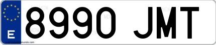 Ejemplo de matrícula española 8990 JMT