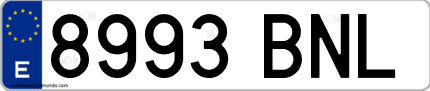 Ejemplo de matrícula de coche ordinaria 8993 BNL