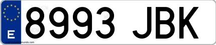Ejemplo de matrícula española 8993 JBK