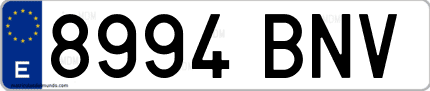 Ejemplo de matrícula de coche ordinaria 8994 BNV