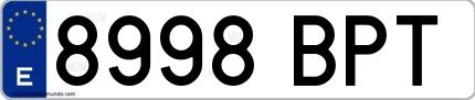 Ejemplo de matrícula de coche ordinaria 8998 BPT
