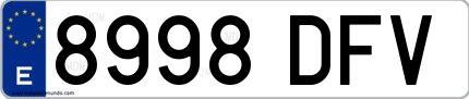 Ejemplo de matrícula española 8998 DFV