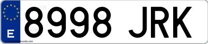 Ejemplo de matrícula española 8998 JRK
