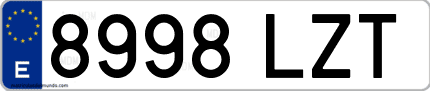 Ejemplo de matrícula de coche ordinaria 8998 LZT