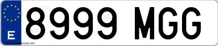 Ejemplo de matrícula de coche ordinaria 8999 MGG
