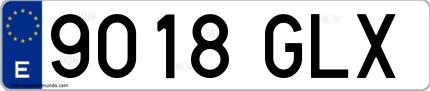 Ejemplo de matrícula española 9018 GLX