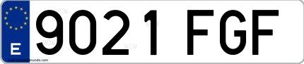 Ejemplo de matrícula de coche ordinaria 9021 FGF