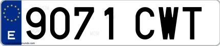 Ejemplo de matrícula española 9071 CWT