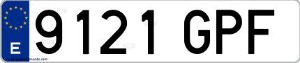 Ejemplo de matrícula española 9121 GPF