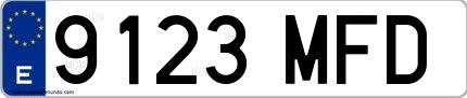 Ejemplo de matrícula española 9123 MFD