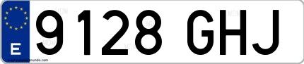Ejemplo de matrícula española 9128 GHJ