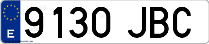 Ejemplo de matrícula de coche ordinaria 9130 JBC