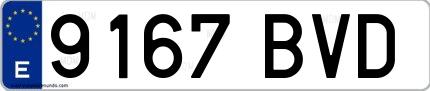 Ejemplo de matrícula de coche ordinaria 9167 BVD