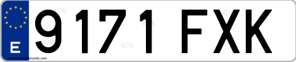 Ejemplo de matrícula de coche ordinaria 9171 FXK