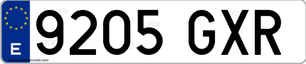 Ejemplo de matrícula de coche ordinaria 9205 GXR