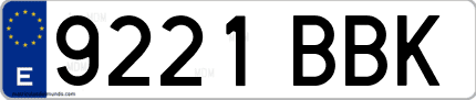 Ejemplo de matrícula de coche ordinaria 9221 BBK