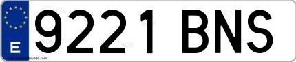 Ejemplo de matrícula de coche ordinaria 9221 BNS