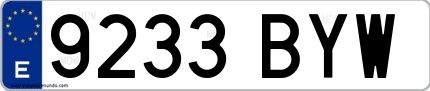 Ejemplo de matrícula española 9233 BYW