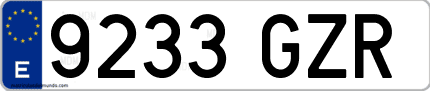 Ejemplo de matrícula de coche ordinaria 9233 GZR