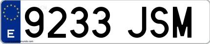 Ejemplo de matrícula española 9233 JSM