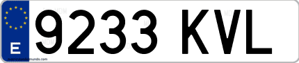 Ejemplo de matrícula de coche ordinaria 9233 KVL