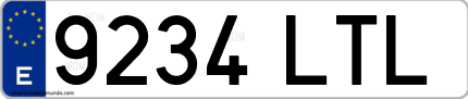 Ejemplo de matrícula de coche ordinaria 9234 LTL