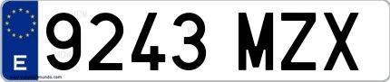 Ejemplo de matrícula española 9243 MZX