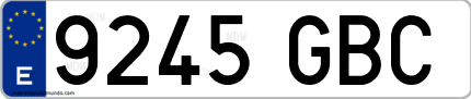Ejemplo de matrícula de coche ordinaria 9245 GBC