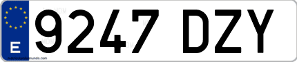 Ejemplo de matrícula de coche ordinaria 9247 DZY