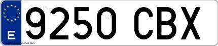 Ejemplo de matrícula española 9250 CBX