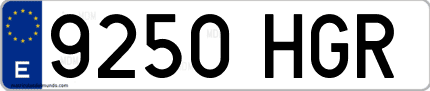Ejemplo de matrícula de coche ordinaria 9250 HGR