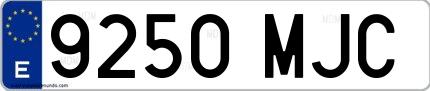 Ejemplo de matrícula española 9250 MJC