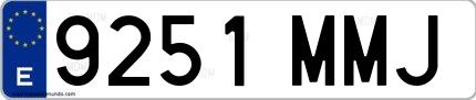 Ejemplo de matrícula de coche ordinaria 9251 MMJ