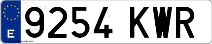 Ejemplo de matrícula española 9254 KWR