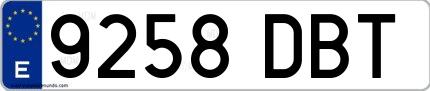 Ejemplo de matrícula española 9258 DBT