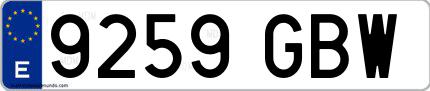 Ejemplo de matrícula española 9259 GBW