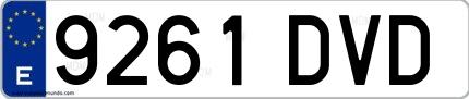 Ejemplo de matrícula de coche ordinaria 9261 DVD