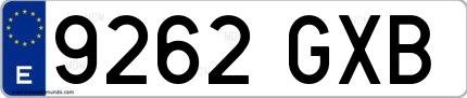 Ejemplo de matrícula española 9262 GXB