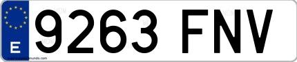Ejemplo de matrícula española 9263 FNV