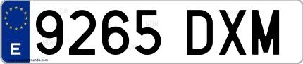 Ejemplo de matrícula española 9265 DXM