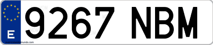 Ejemplo de matrícula de coche ordinaria 9267 NBM