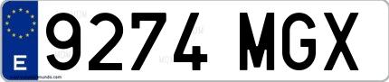 Ejemplo de matrícula española 9274 MGX