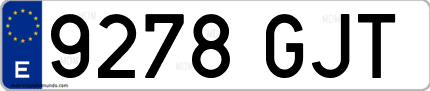 Ejemplo de matrícula de coche ordinaria 9278 GJT