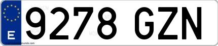Ejemplo de matrícula española 9278 GZN