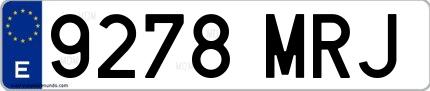 Ejemplo de matrícula española 9278 MRJ